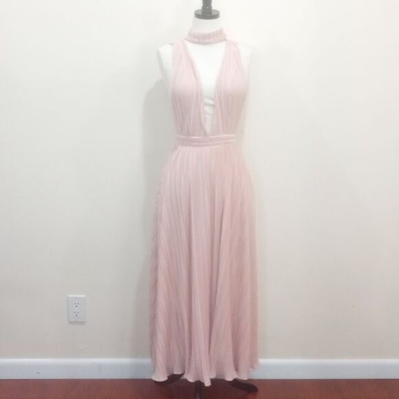 NBD X Revolve Plunging V-Neck Sleeveless Pleated Midi Dress - Blush Pink ~ XS - Picture 5 of 14